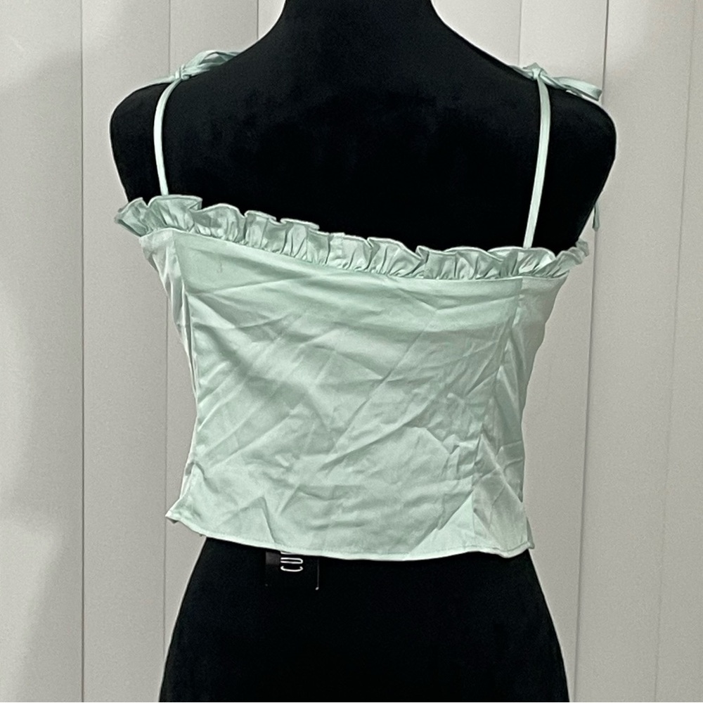 CURRENT MOOD Anything Could Happen Lace Up Ruffle Bustier Tank Top Mint Green M - Picture 3 of 11